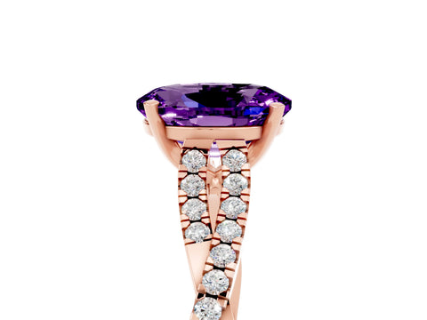 Rose gold Oval Cut Amethyst Solitaire Engagement Ring with Twisted Pavé Band and Four-Prong Setting_5