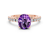 Rose gold Oval Cut Amethyst Solitaire Pavé Band with Four-Prong Setting
