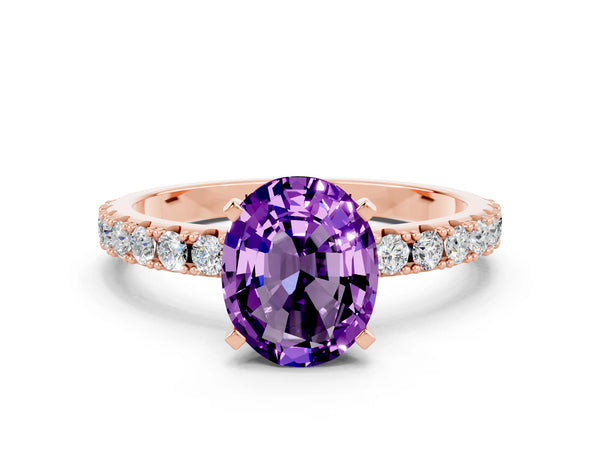 Rose gold Oval Cut Amethyst Solitaire Pavé Band with Four-Prong Setting