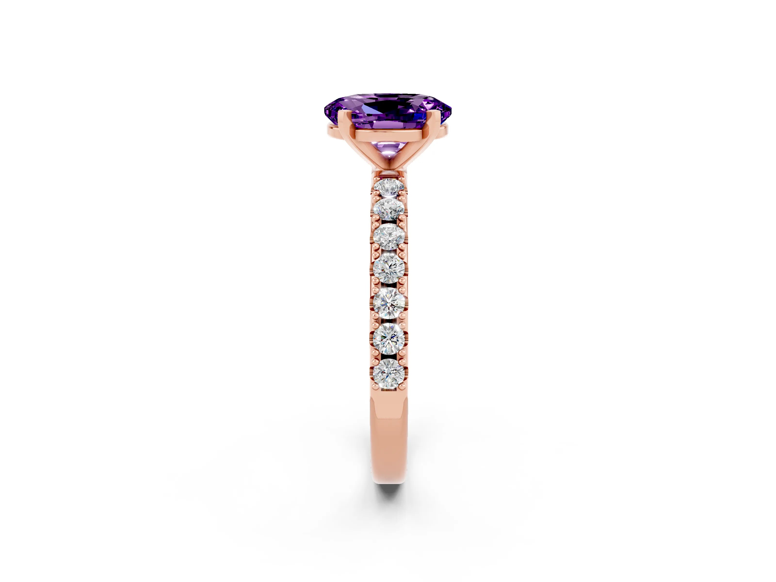 Rose gold Oval Cut Amethyst Solitaire Pavé Band with Four-Prong Setting_2