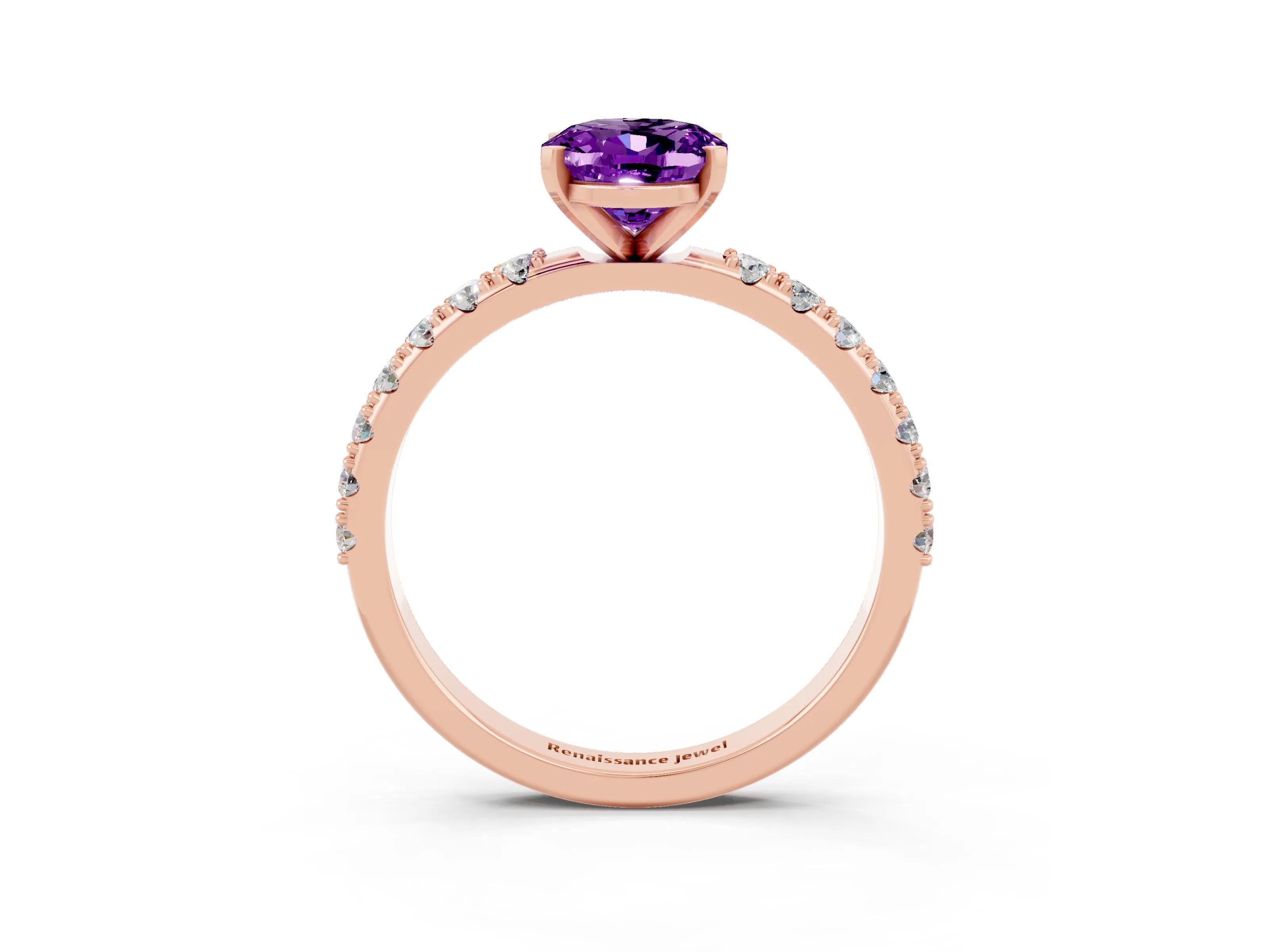 Rose gold Oval Cut Amethyst Solitaire Pavé Band with Four-Prong Setting_3