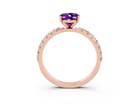 Rose gold Oval Cut Amethyst Solitaire Pavé Band with Four-Prong Setting_3