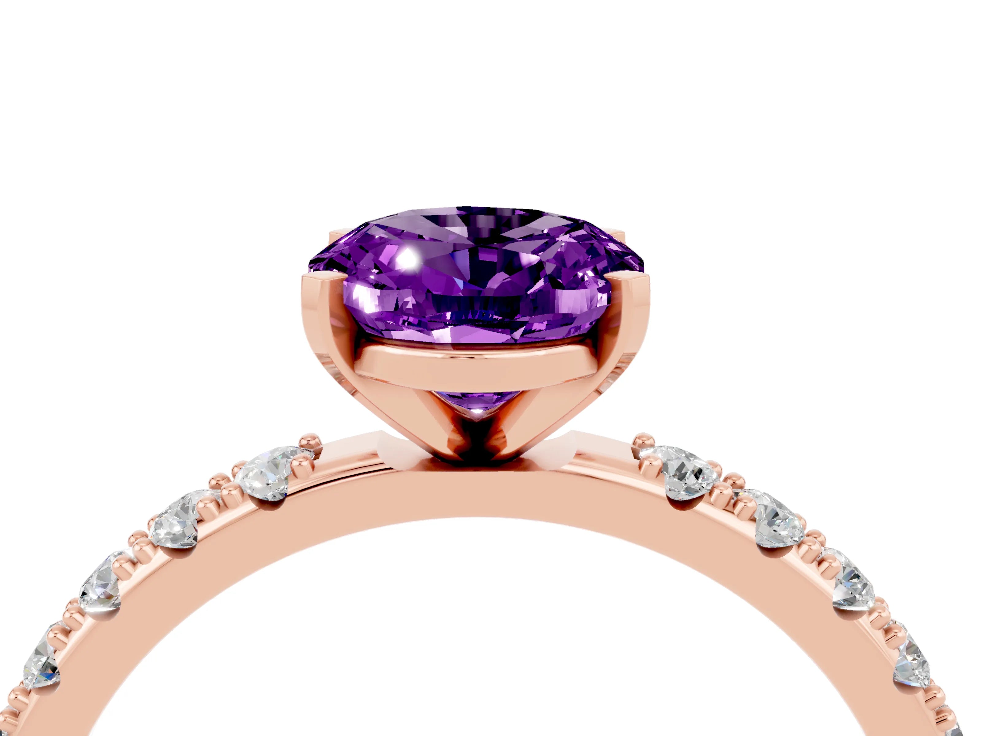 Rose gold Oval Cut Amethyst Solitaire Pavé Band with Four-Prong Setting_4
