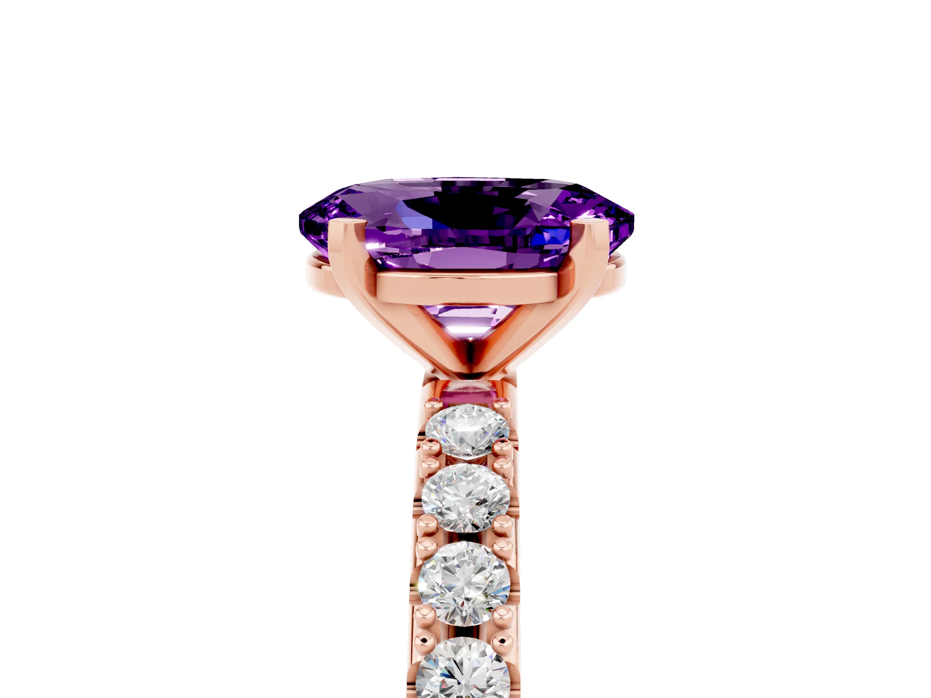 Rose gold Oval Cut Amethyst Solitaire Pavé Band with Four-Prong Setting_5