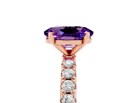 Rose gold Oval Cut Amethyst Solitaire Pavé Band with Four-Prong Setting_5