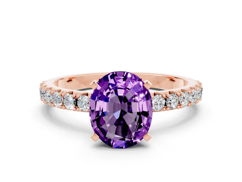 Rose gold Oval Cut Amethyst Solitaire Pavé Band with Four-Prong Setting