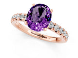 Rose gold Oval Cut Amethyst Solitaire Pavé Engagement Ring with Round Band and Prong Setting_13