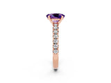 Rose gold Oval Cut Amethyst Solitaire Pavé Engagement Ring with Round Band and Prong Setting_14