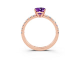 Rose gold Oval Cut Amethyst Solitaire Pavé Engagement Ring with Round Band and Prong Setting_15