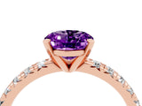 Rose gold Oval Cut Amethyst Solitaire Pavé Engagement Ring with Round Band and Prong Setting_16