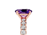 Rose gold Oval Cut Amethyst Solitaire Pavé Engagement Ring with Round Band and Prong Setting_17