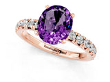 Rose gold Oval Cut Amethyst Solitaire Pavé Engagement Ring with Round Band and Prong Setting_73