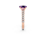 Rose gold Oval Cut Amethyst Solitaire Pavé Engagement Ring with Round Band and Prong Setting_74