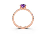 Rose gold Oval Cut Amethyst Solitaire Pavé Engagement Ring with Round Band and Prong Setting_75