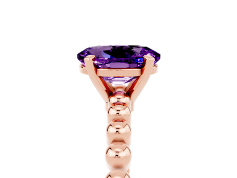 Rose gold Oval Cut Amethyst Solitaire Ring with Beaded Band and Prong Setting_5