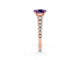 Rose gold Oval Cut Amethyst Solitaire Ring with Cathedral Setting and Pavé Band_2