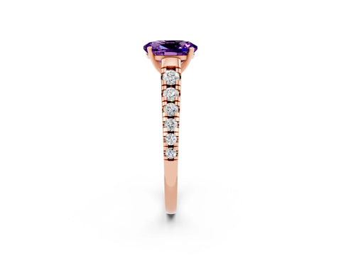 Rose gold Oval Cut Amethyst Solitaire Ring with Cathedral Setting and Pavé Band_2