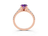 Rose gold Oval Cut Amethyst Solitaire Ring with Cathedral Setting and Pavé Band_3
