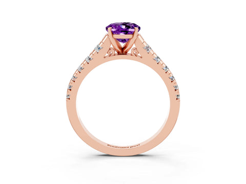 Rose gold Oval Cut Amethyst Solitaire Ring with Cathedral Setting and Pavé Band_3