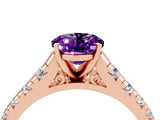 Rose gold Oval Cut Amethyst Solitaire Ring with Cathedral Setting and Pavé Band_4