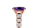 Rose gold Oval Cut Amethyst Solitaire Ring with Cathedral Setting and Pavé Band_5