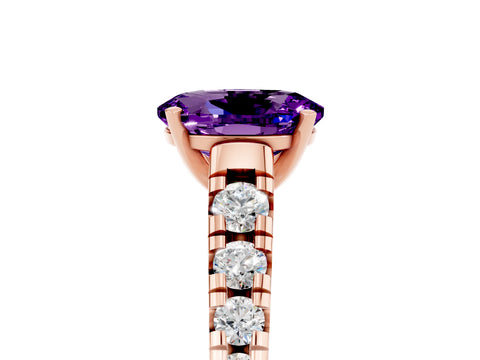 Rose gold Oval Cut Amethyst Solitaire Ring with Cathedral Setting and Pavé Band_5