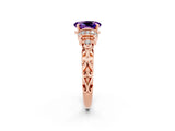 Rose gold Oval Cut Amethyst Solitaire Ring with Filigree Band and Four-Prong Setting_26
