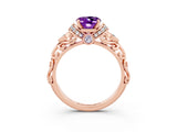 Rose gold Oval Cut Amethyst Solitaire Ring with Filigree Band and Four-Prong Setting_27