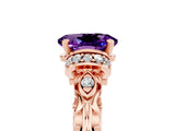 Rose gold Oval Cut Amethyst Solitaire Ring with Filigree Band and Four-Prong Setting_29