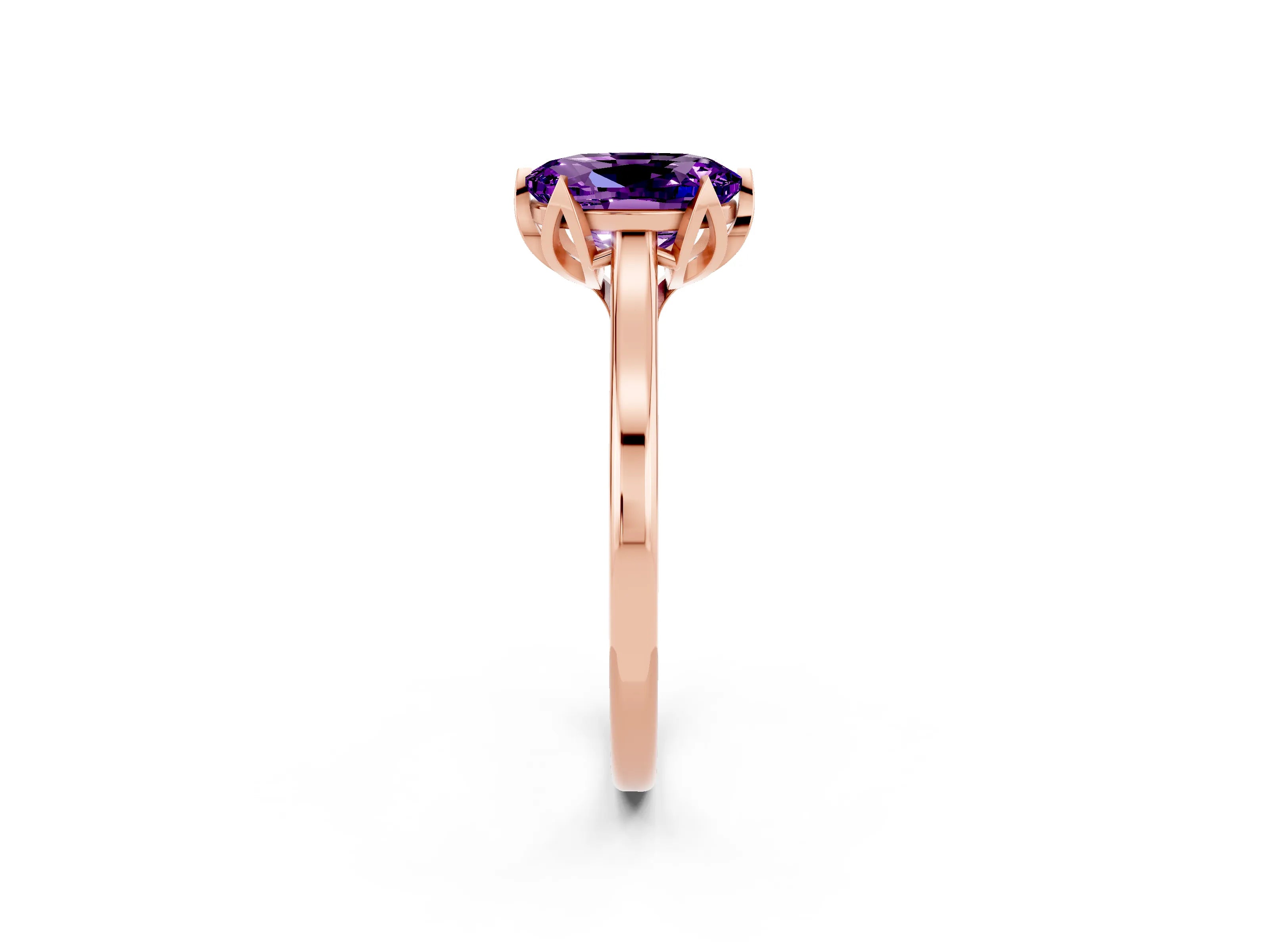 Rose gold Oval Cut Amethyst Solitaire Ring with Flower Prong Setting and Classic Band_14
