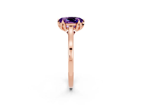 Rose gold Oval Cut Amethyst Solitaire Ring with Flower Prong Setting and Classic Band_14