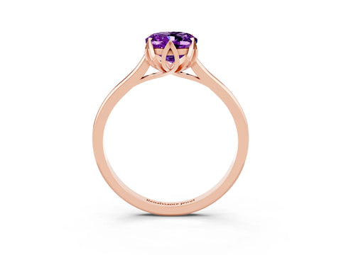 Rose gold Oval Cut Amethyst Solitaire Ring with Flower Prong Setting and Classic Band_15