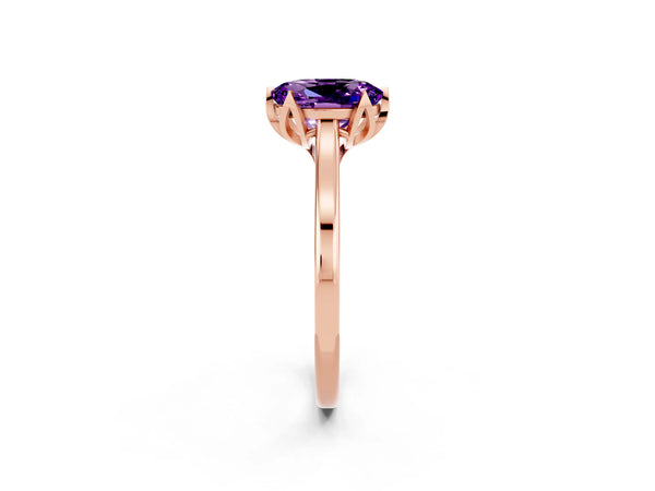 Rose gold Oval Cut Amethyst Solitaire Ring with Flower Prong Setting and Classic Band