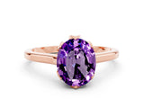 Rose gold Oval Cut Amethyst Solitaire Ring with Flower Prong Setting and Classic Band_36