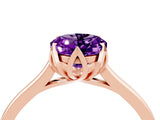Rose gold Oval Cut Amethyst Solitaire Ring with Flower Prong Setting and Classic Band_40