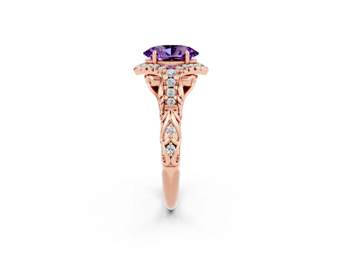 Rose gold Oval Cut Amethyst Solitaire Ring with Hidden Halo and Pavé Band_14