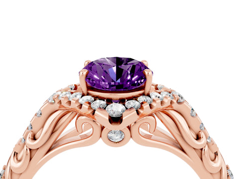 Rose gold Oval Cut Amethyst Solitaire Ring with Hidden Halo and Pavé Band_16