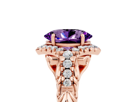 Rose gold Oval Cut Amethyst Solitaire Ring with Hidden Halo and Pavé Band_17