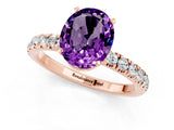 Rose gold Oval Cut Amethyst Solitaire Ring with Pavé Accents and Four-Prong Setting_1