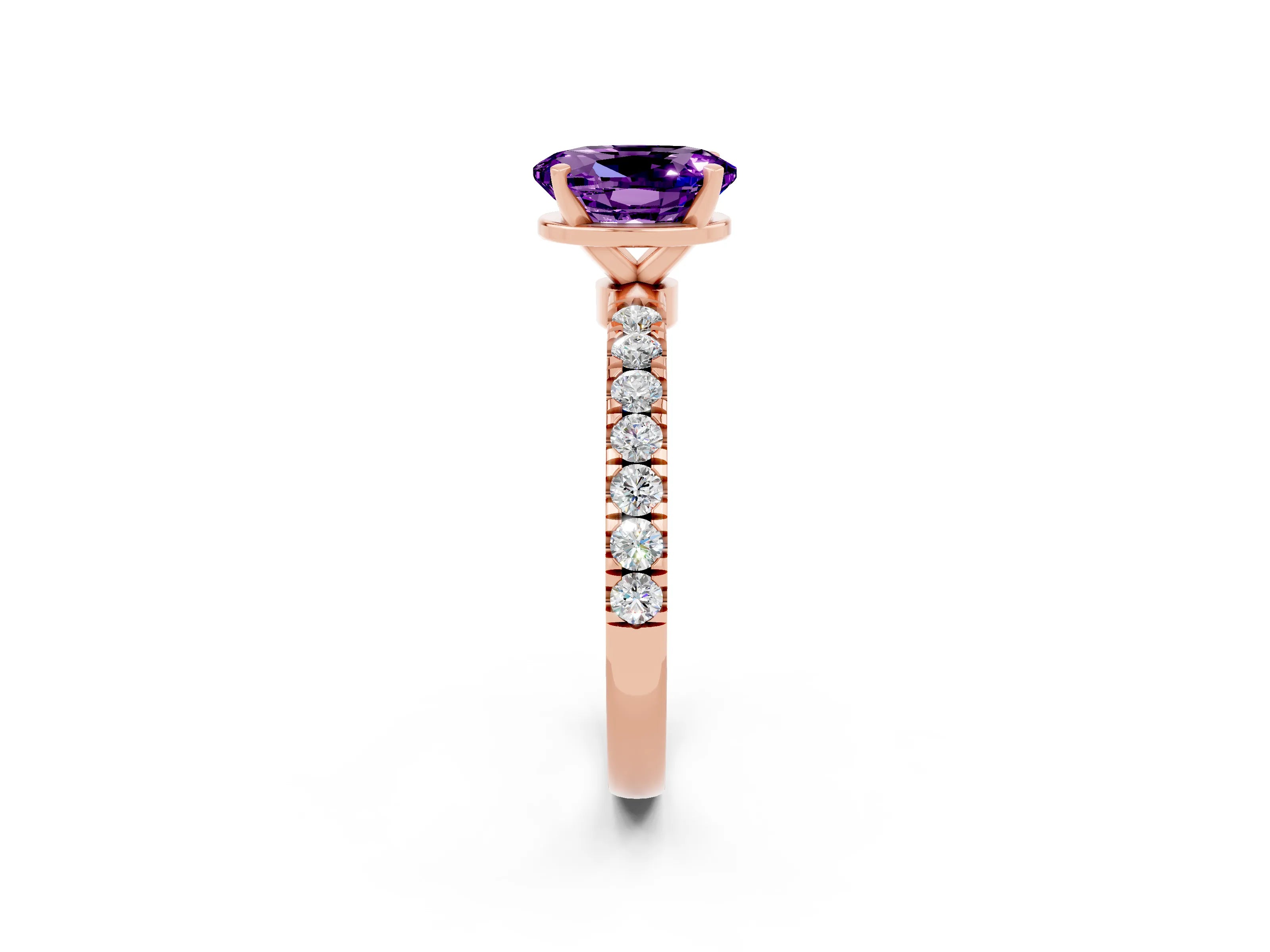 Rose gold Oval Cut Amethyst Solitaire Ring with Pavé Accents and Four-Prong Setting_2