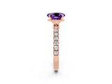 Rose gold Oval Cut Amethyst Solitaire Ring with Pavé Accents and Four-Prong Setting_2