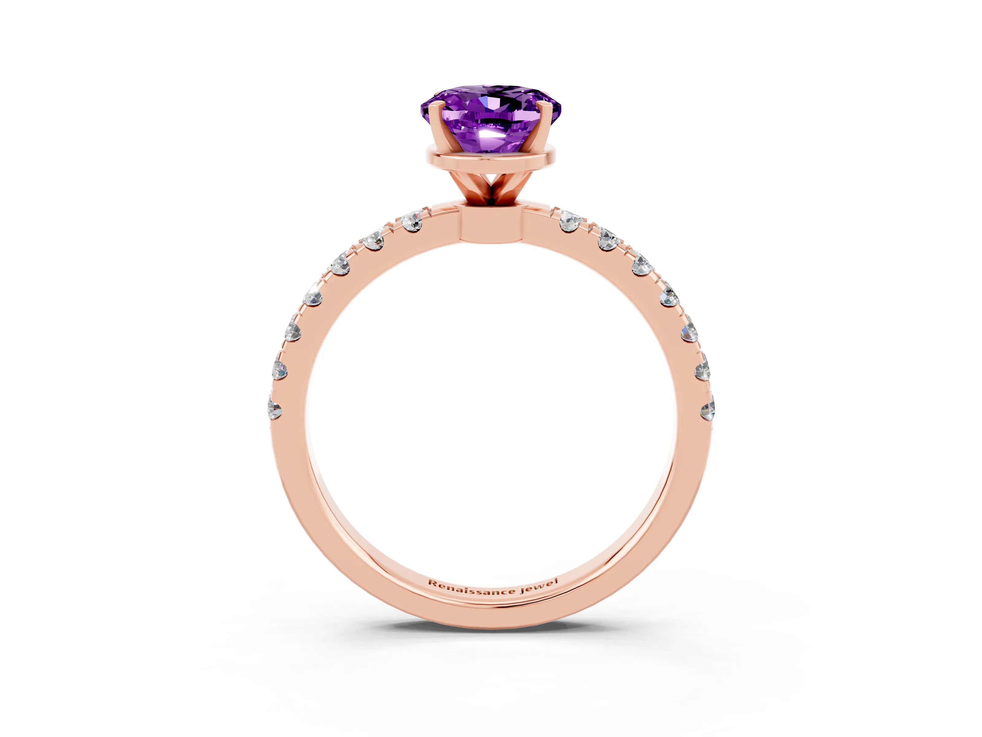 Rose gold Oval Cut Amethyst Solitaire Ring with Pavé Accents and Four-Prong Setting_3