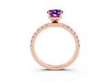 Rose gold Oval Cut Amethyst Solitaire Ring with Pavé Accents and Four-Prong Setting_3