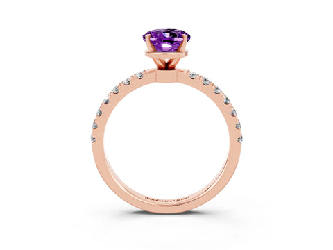 Rose gold Oval Cut Amethyst Solitaire Ring with Pavé Accents and Four-Prong Setting_3