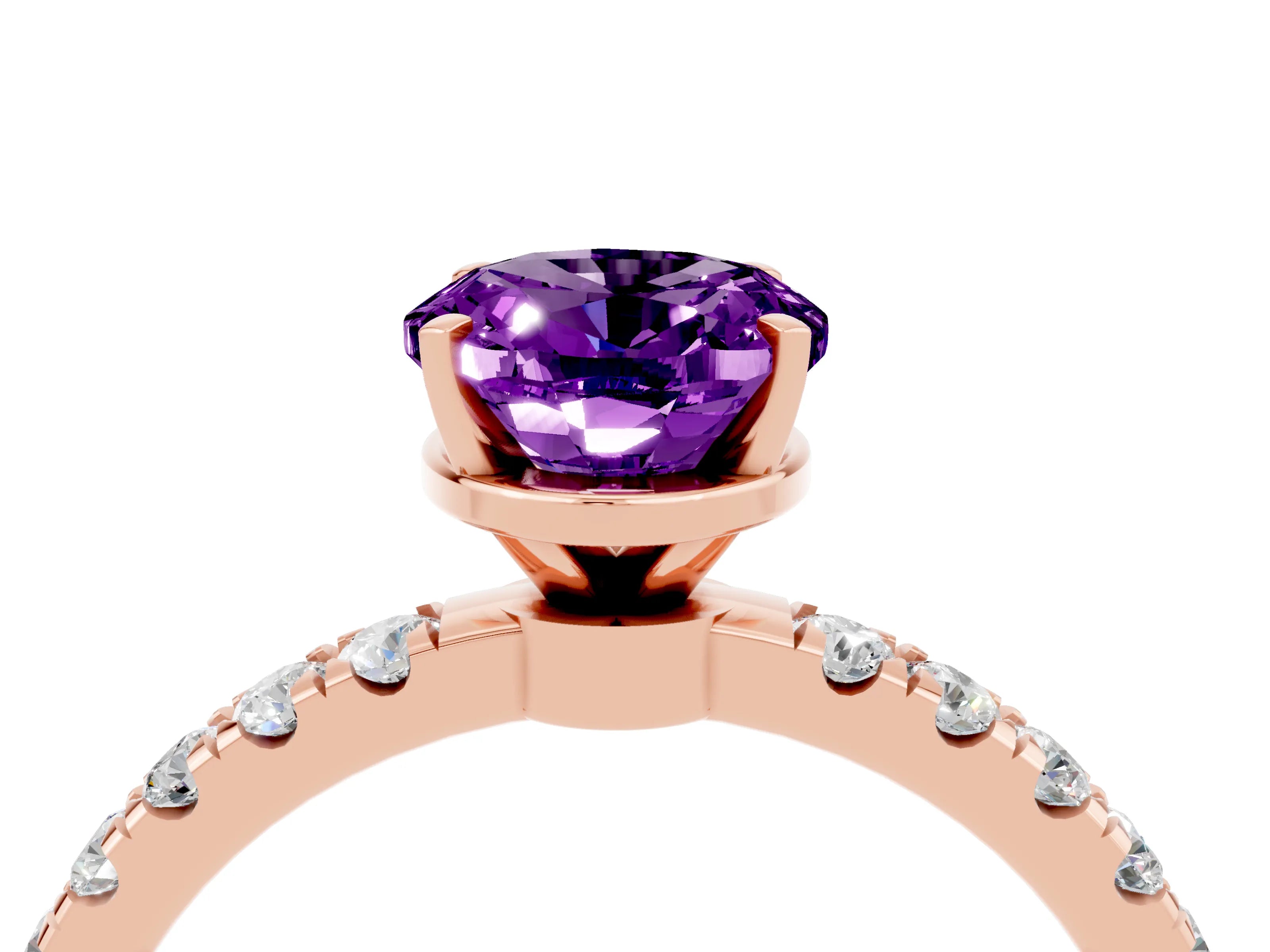 Rose gold Oval Cut Amethyst Solitaire Ring with Pavé Accents and Four-Prong Setting_4