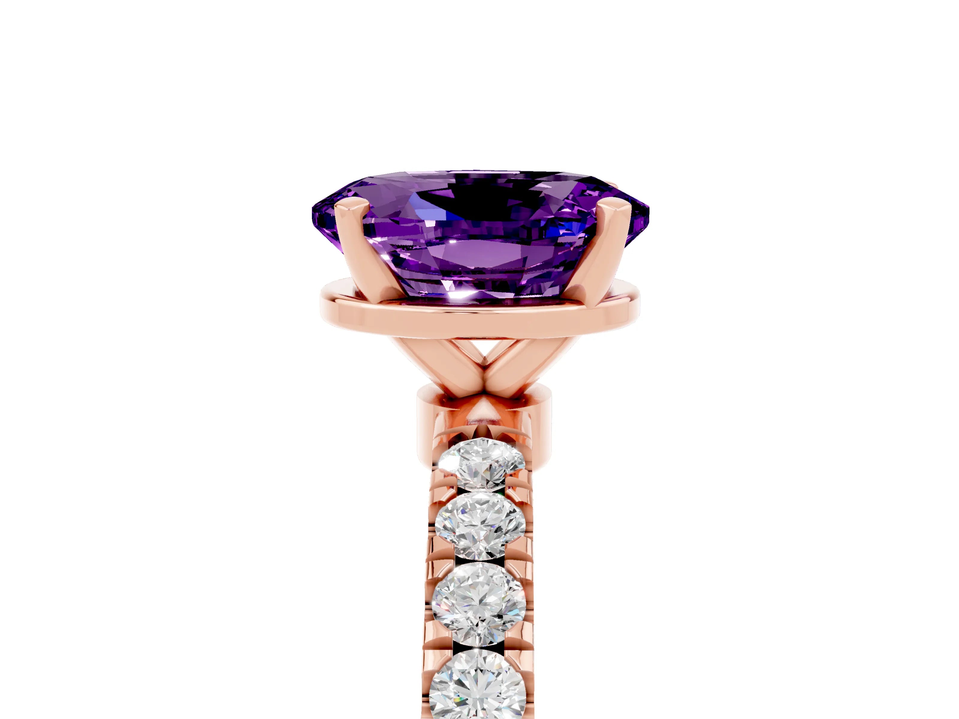 Rose gold Oval Cut Amethyst Solitaire Ring with Pavé Accents and Four-Prong Setting_5