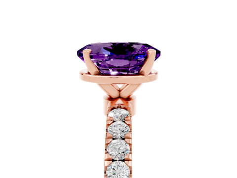 Rose gold Oval Cut Amethyst Solitaire Ring with Pavé Accents and Four-Prong Setting_5