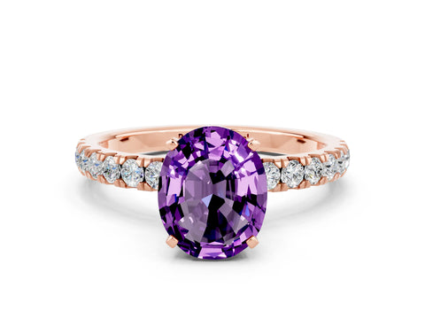 Rose gold Oval Cut Amethyst Solitaire Ring with Pavé Accents and Four-Prong Setting