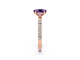 Rose gold Oval Cut Amethyst Solitaire Ring with Pavé Band and Four-Prong Setting_26