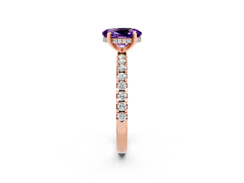 Rose gold Oval Cut Amethyst Solitaire Ring with Pavé Band and Four-Prong Setting_26